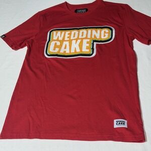 Wedding Cake T-Shirt Mens Medium Boxy Center Logo 3D Print‎ Wake Bake & Cake Red